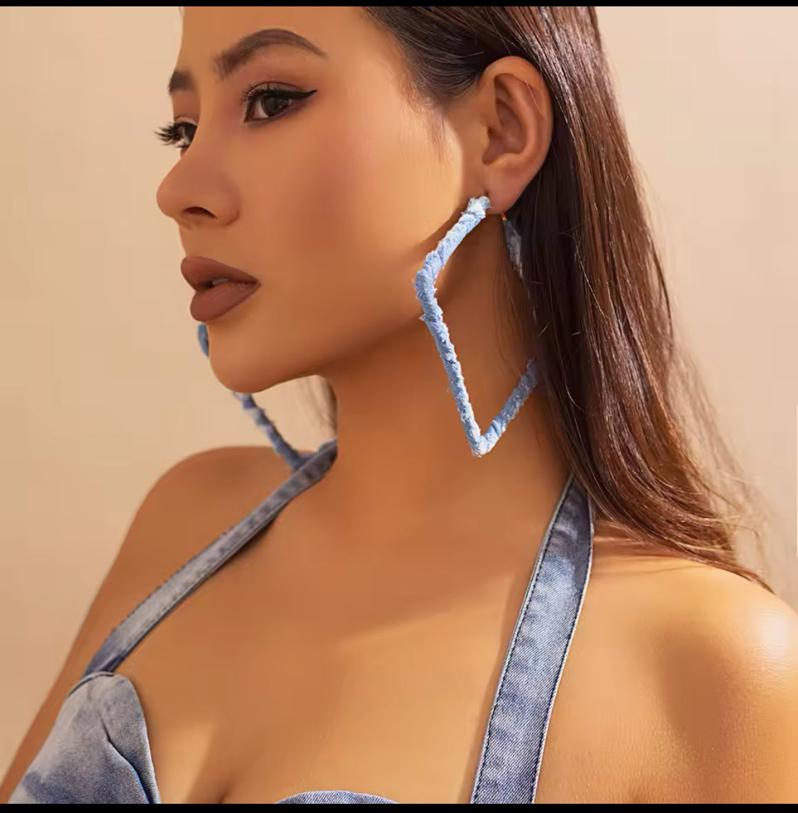 Denim Wrapped Square Earrings