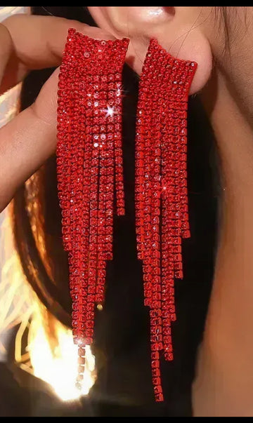 Red Blingy Drop Earrings