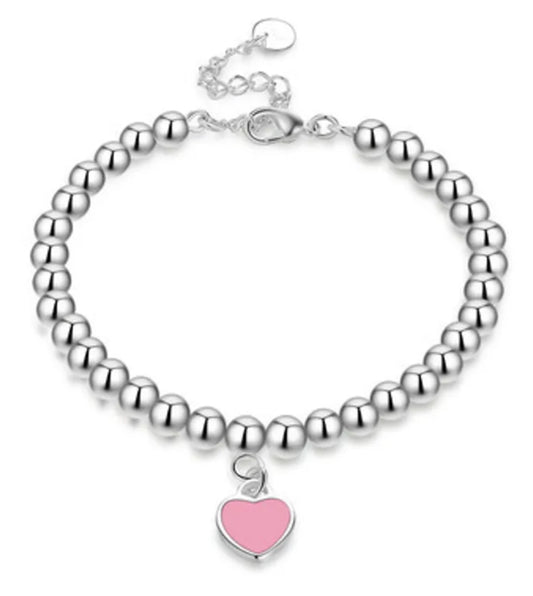 Tiffany Blue Heart charm beaded bracelet