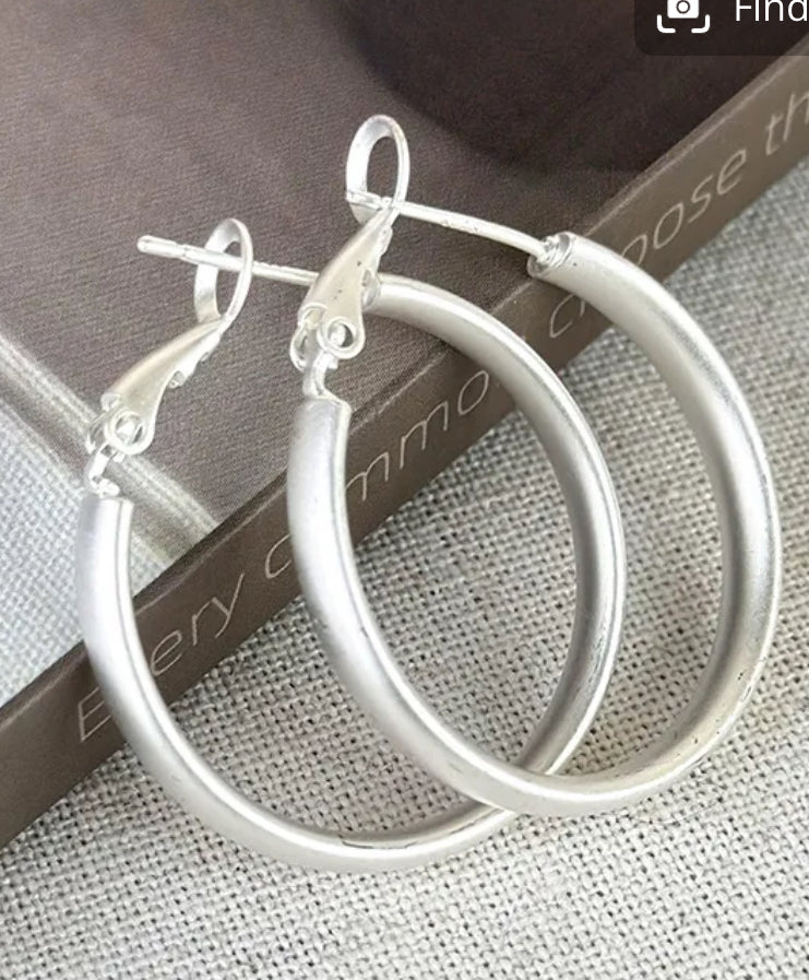 Silver matte hoops