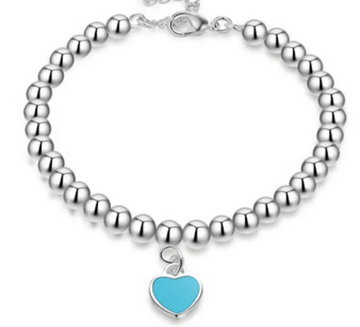 Tiffany Blue Heart charm beaded bracelet