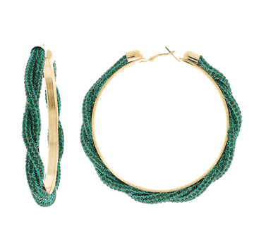 Green Blingy Hoops