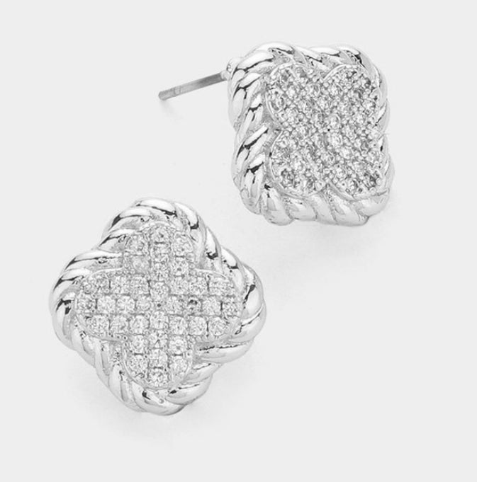 Cz stone pave clover studs