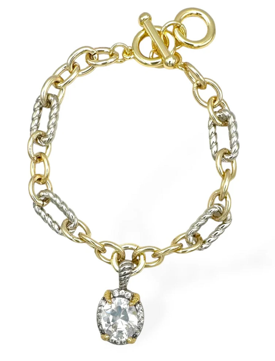 14K plated Bracelet w/Oval cz stone