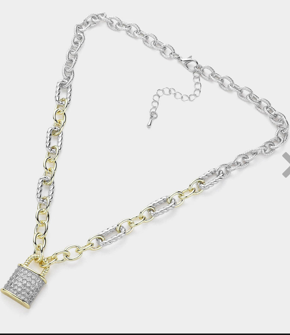 Pave Lock Pendant Necklace