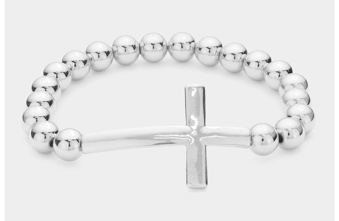 Cross pendant stretch bracelet