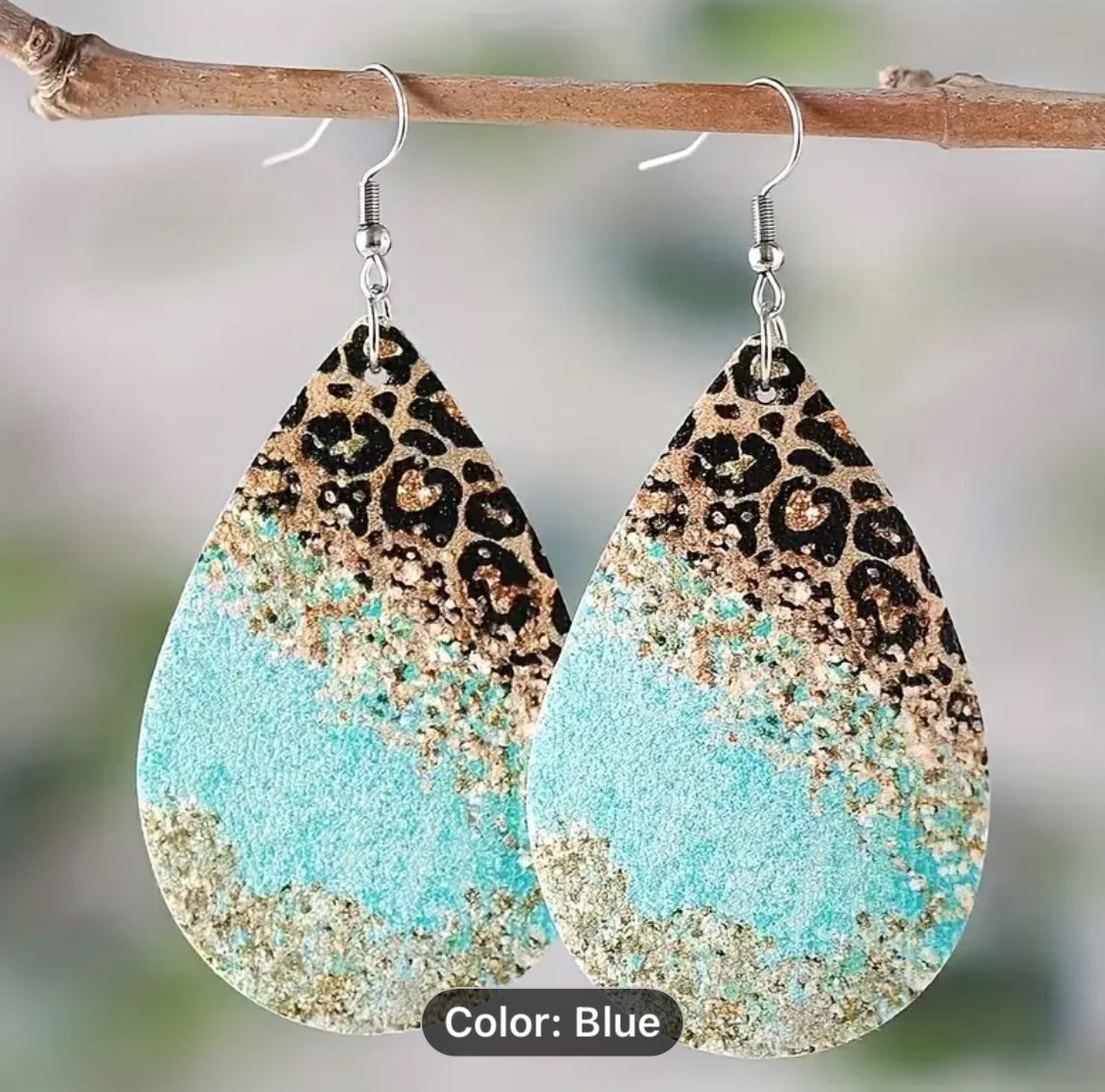 Leopard Teal Leather earrings