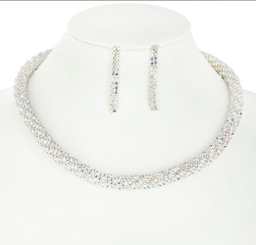 Crystal Rhinestone Choker Necklace Set